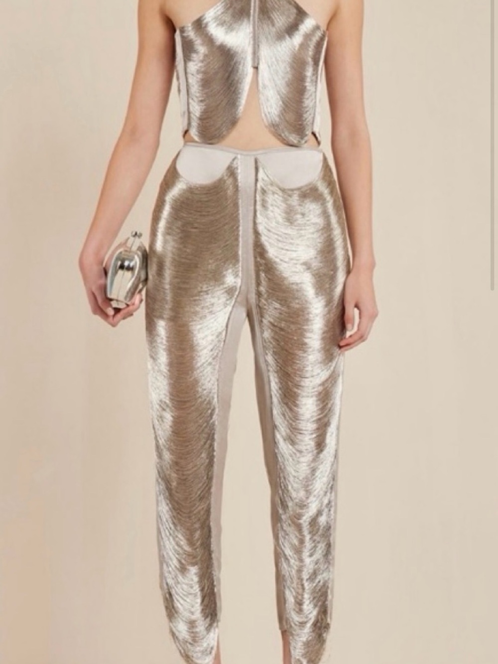 NWOT Cult Gaia Metallic Silver High-Waist Pants 0 XS